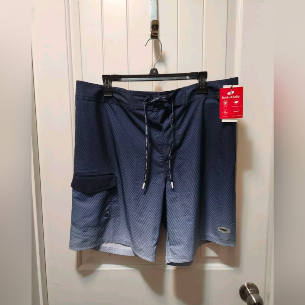 NEW Rokka & Rolla Men's L (37) Blue Swim Trunks Beach Bathing Suit Swimwear